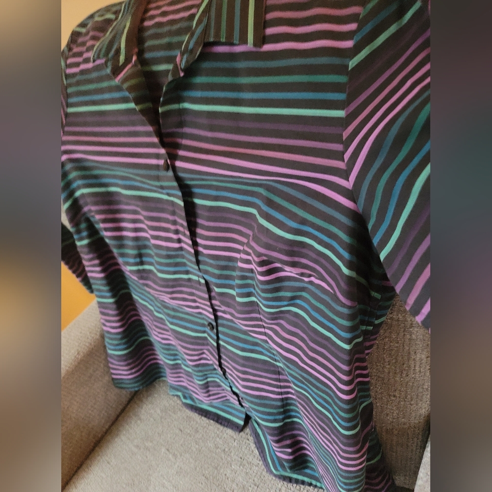 Coldwater Creek Black Purple Striped Button Up No Iron Size 1X / 18 - Picture 3 of 7